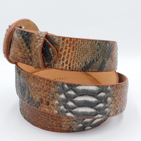 Los Altos Python Skin Cowboy Belt | Rustic Cognac |Oval Python Buckle | EUC | 46 - Picture 2 of 11